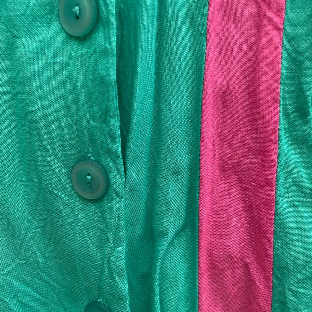 Vintage Green & Pink Button-Front Blouse - Picture 3 of 5